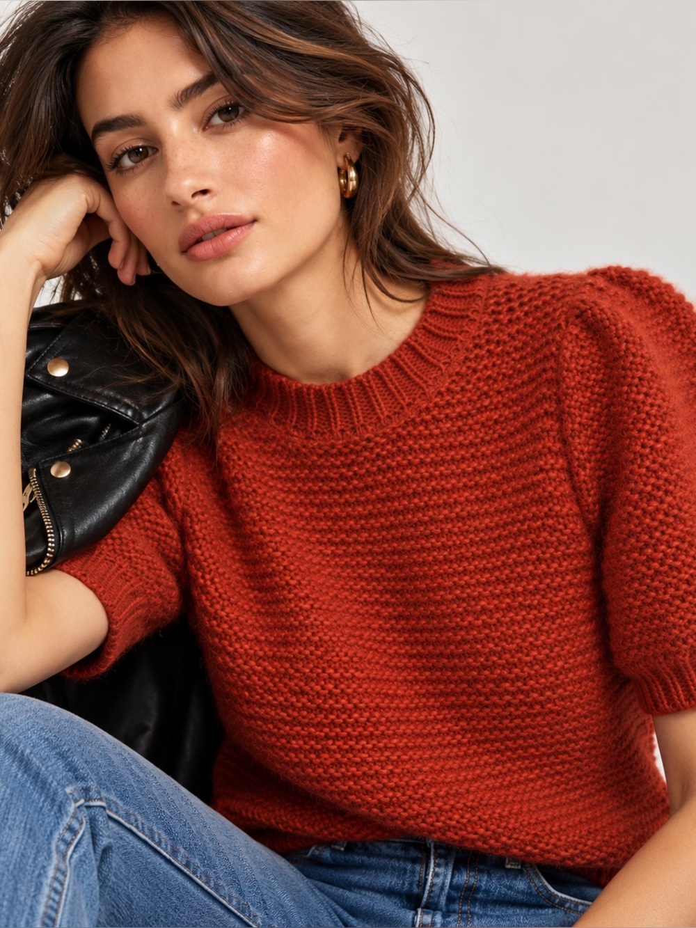 ANINE BING Nicolette Mohair Puff Sleeve Sweater Rust Orange XS NWOT